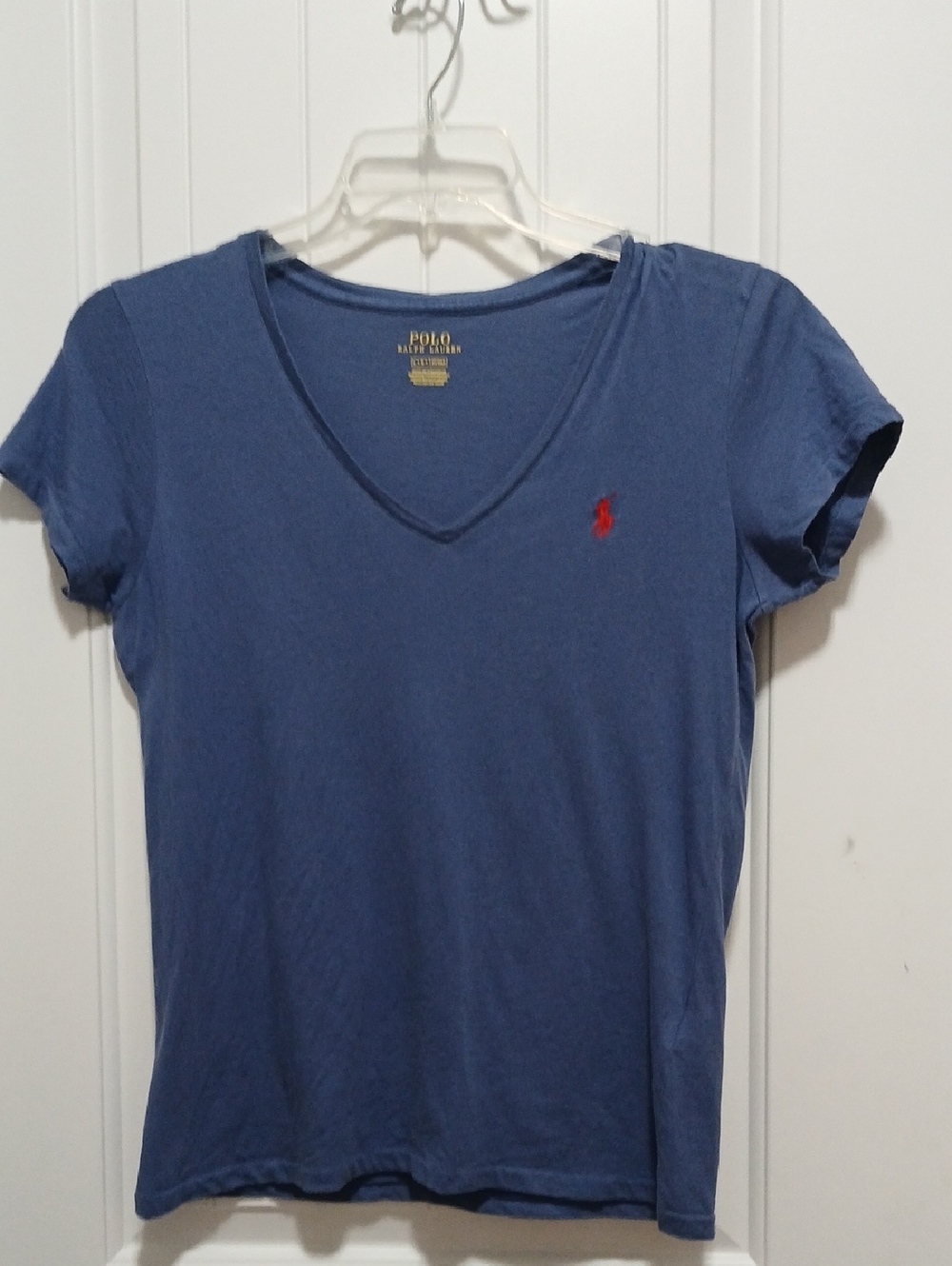 Polo by Ralph Lauren Blue V-Neck Tee with Red Pony